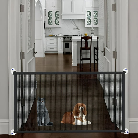 LAMIRO Baby Gate for Stairs No Drilling -1.1 m * 0.72 m Portable Retractable Mesh Baby Doors for Stairs No Drill Pet Gate Dog Gate for The Home, Black