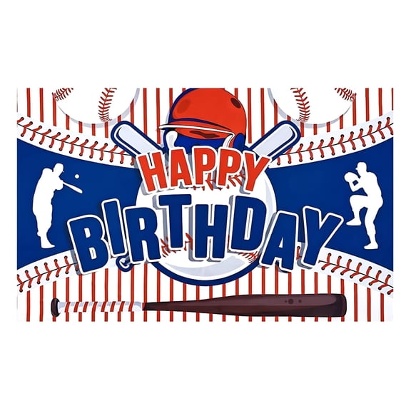 LAMIRO Baseball Birthday Fabric Red And Blue Striped Baseball Theme Boys Birthday Party Decoration Banner Hanging Flag