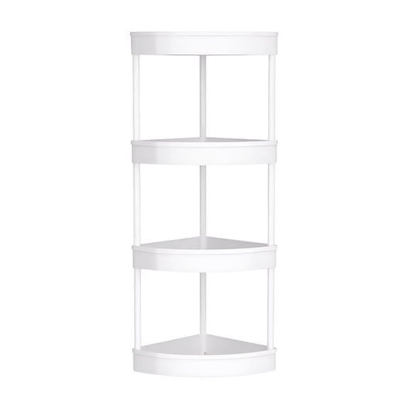 LAMIRO Bathroom Standing Shelf,4 Tier Open Floor Shelves,Free-Standing Shelf Units,Triangular Curved Corner Shelf Stand for Small Space,Ideal for Bathroom,Kitchen,Vanity Storage and Organizer