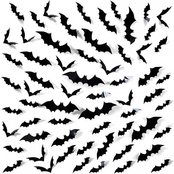 LAMIRO Bats Wall Decor,120 Pcs 3D Bat Halloween Decoration Stickers for Home Decor 4 Size Waterproof Black Spooky Bats for Room Decor
