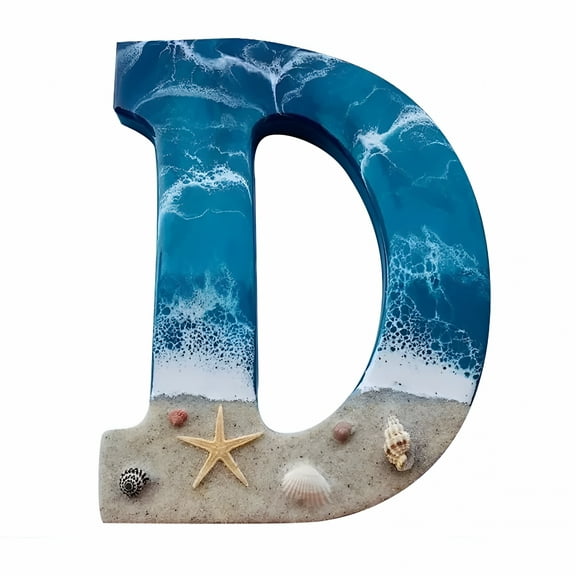 LAMIRO Beach Theme Letter for Wall, Beach Resin Letters, Beach Style Signs Blue Starfish and Shell Wall Decor Beach Theme for Home Letters Hanging Wall Decor Art for Living Room Kitchen Bedroom Decor