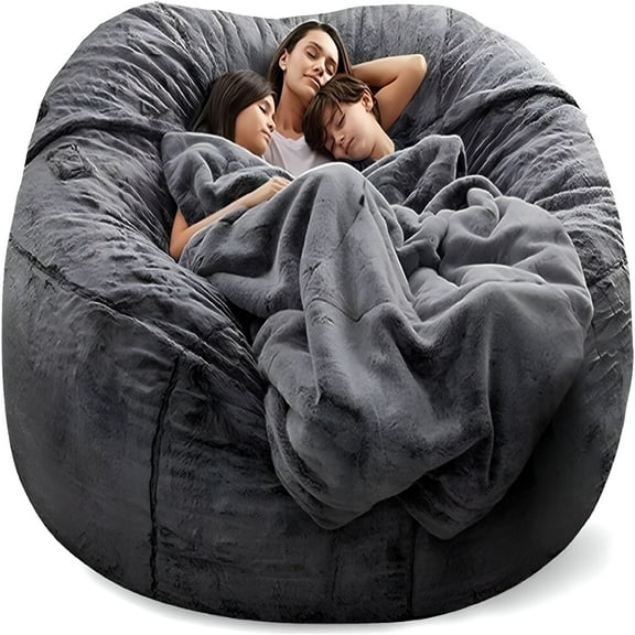 LAMIRO Bean Bag Chairs,7ft Giant Bean Bag Chair for Adults,Big Bean Bag Cover Comfy Large Bean Bag Bed (No Filler,Cover only) Fluffy Lazy Sofa (Dark Grey),7ft(180*90cm)