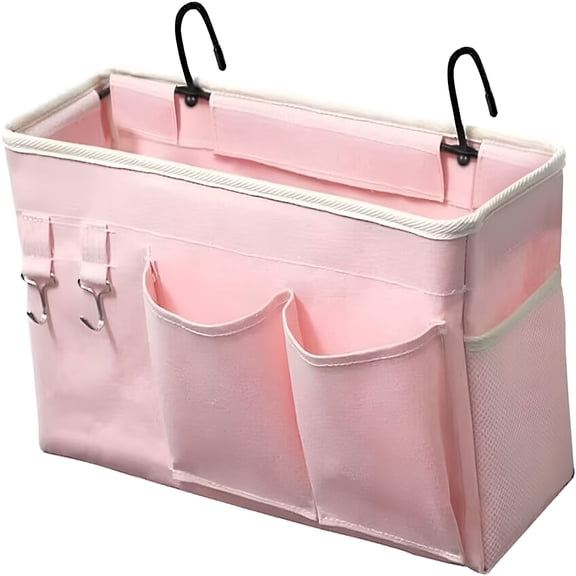 LAMIRO Bedside Caddy/Bedside Storage Bag Hanging Organizer for Bunk and Hospital Beds,Dorm Rooms Bed Rails,Can be Placed Glasses,Books,Mobile Phones,Keys (Light Pink)