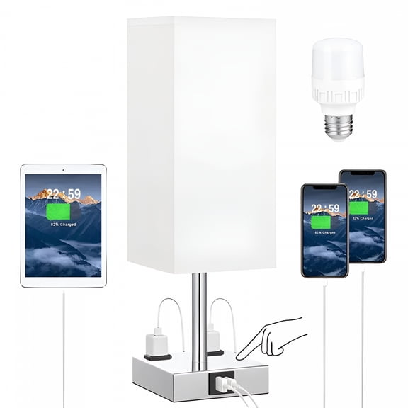 LAMIRO Bedside Lamp Touch Control Table Lamp with 2 Usb Port and Ac Outlets, 3 Way Dimmable Nightstand Lamp for Living Room Bedroom Office (Led Bulb Included)