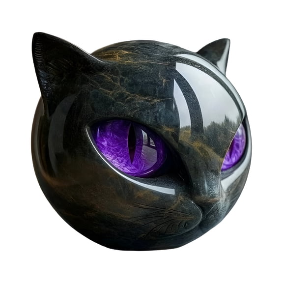 LAMIRO Black Cat Stone Cat Head Sculpture Marble Texture Healing Stones Black Cat Statue Keepsake Gift for Cat Lovers Purple A9