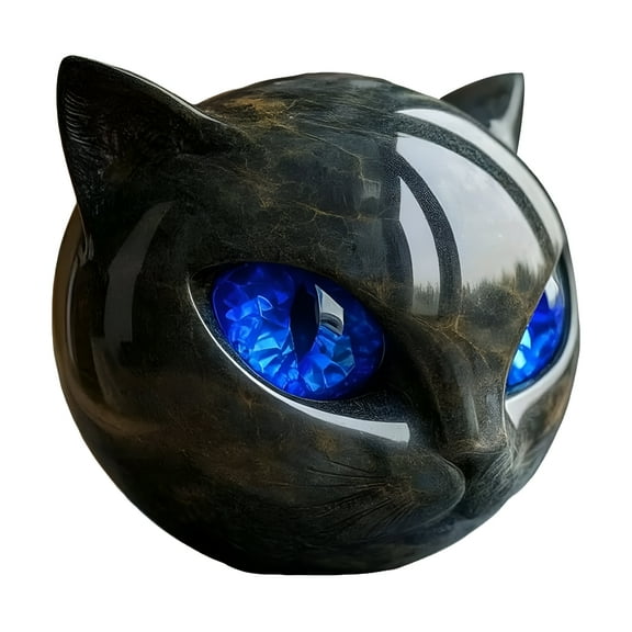 LAMIRO Black Cat Stone Cat Head Sculpture Marble Texture Healing Stones Black Cat Statue Keepsake Gift for Cat Lovers Women Men Resin Figurine