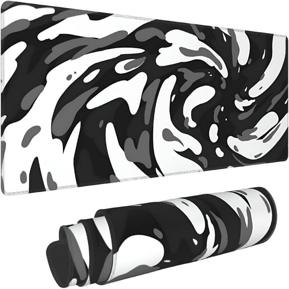 LAMIRO Black White Topographic Mouse Pad XL Large Gaming Mousepad Extended Desk Mats Non Slip Rubber Base Desktop Mat for Work Game Office Home 31.5 x 11.8 inches