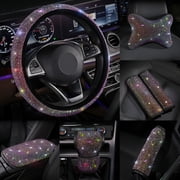LAMIRO Bling Car Interior Accessories for Women, Bling Steering Wheel Cover Seat Belt Shoulder Pad, Rhinestones Glitter Gear Shift Cover Rhinestone Center Console Cover Shift Cover 1Pc