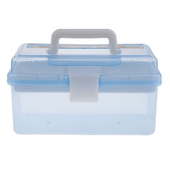 LAMIRO Blue Portable Box Organizer Multipurpose Sewing Box Tool Box Crafts and Supplies Storage Case with Handle and Removable Tray