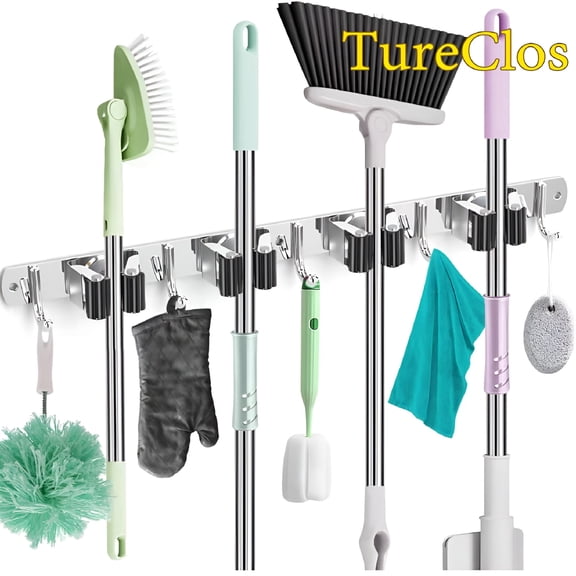 LAMIRO Broom Holder Wall Mount Organizer,Stainless Steel Broom Organizer Wall Mounted,Heavy Duty Storage for Home,Kitchen,Garden,Garage