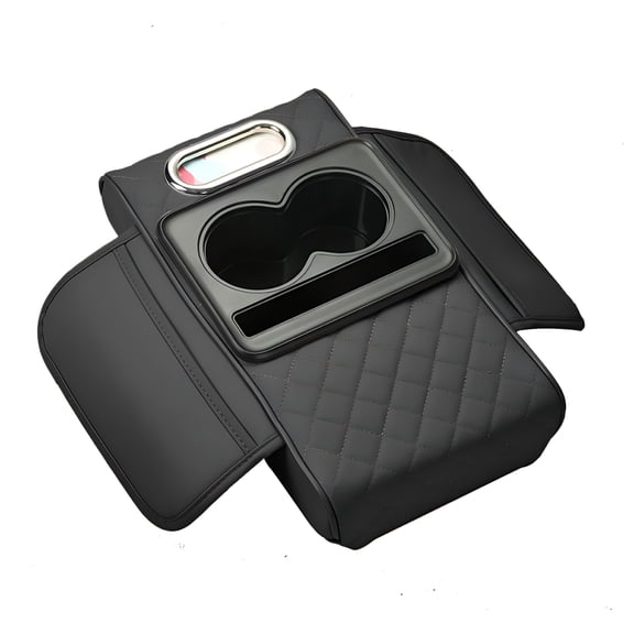 LAMIRO Car Center Console Armrest Storage Box With Tissue Holder And Cup Holder PU Leather Armrest Booster Pad For Car Interior Armrest Cushion
