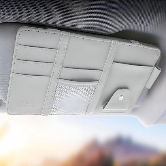 LAMIRO Car Sun Visor Organizer with Card Holder, Glasses Holder, Zipper Pouch, and Mobile Phone ID Holder, Multi-functional Storage Bag