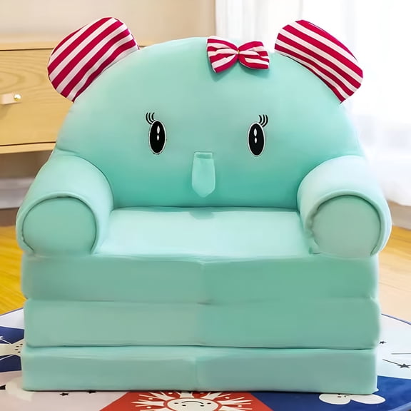 LAMIRO Cartoon Baby Children'S Three-Layer Foldable Two-In-One Sofa Lazy Seat Stool (Without Inner Liner Filling) Cartoon Elephant Plush Foldable Kids Sofa Backrest Armchair 2 In 1