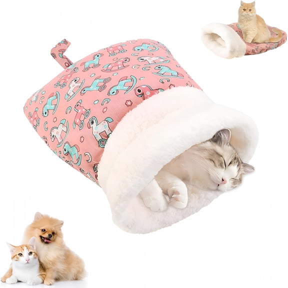 LAMIRO Cat Sleeping Bag for Indoor Cats, 360Warm Cat Nap Sleeping Bag, Soft Plush Cat Sack Bed, Large Sleeping Bag for Cats up to 7.5Kg/16Lbs