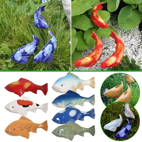 LAMIRO Ceramic Koi Fish Garden Decoration Set,Resin Garden Carps for Courtyard,Patio,Outdoor Garden Decoration,Unique Fish Sculptures for Landscaping
