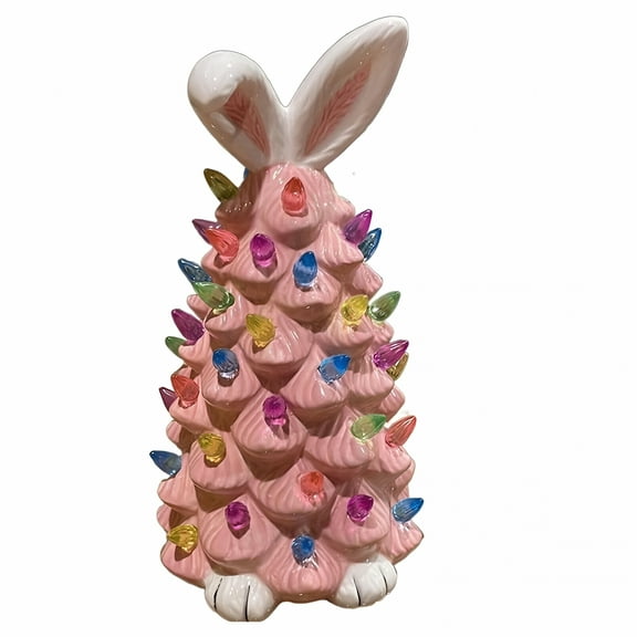 LAMIRO Ceramic Light Up Easter Tree, Easter Ceramic Tree, Light Up Ceramic Easter Bunny Tree, Easter Bunny Ceramic Tree, Ceramic Easter Tree with Lights, Easter Bunny Ceramic Tree Decor (Pink)