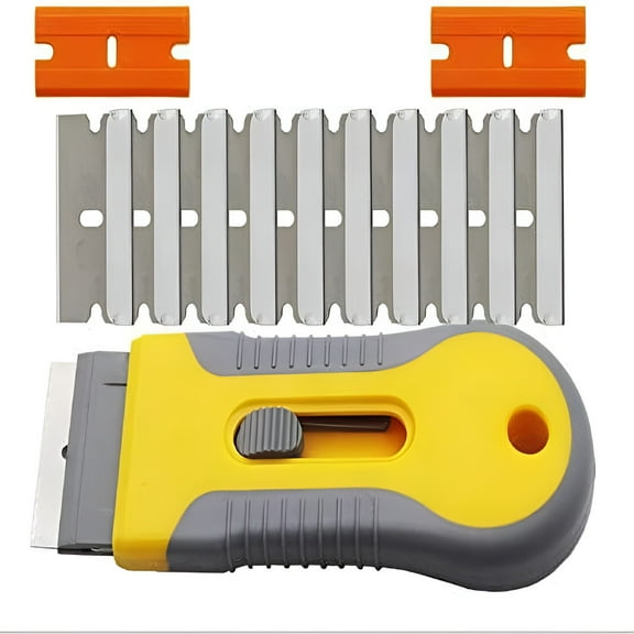 LAMIRO Ceramic Stove Scraper with 10 Steel and 2 Plastic Blades, Retractable Razor Blade Cleaner for Glass Hob, Kitchen Countertops, Window Decals, Caulk and Labels Removal Tool