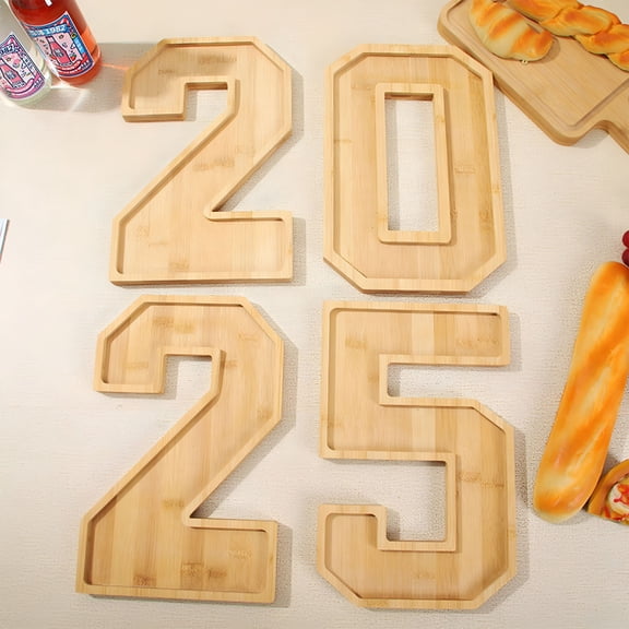 LAMIRO Charcuterie Board Numbers,4 Pcs Wooden Serving Tray Fillable Numbers for Food Fruit Cake,Party Decor