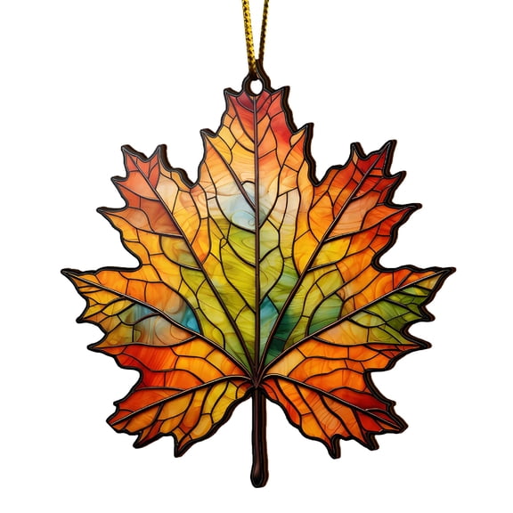 LAMIRO Christmas Hanging Decoration 3.1 Inch Stained Paintings Acrylic Maple Leaf Fall Ornaments Xmas Colorful Maple Leaves Panels for Home Tree Party Christmas Decor Supplies