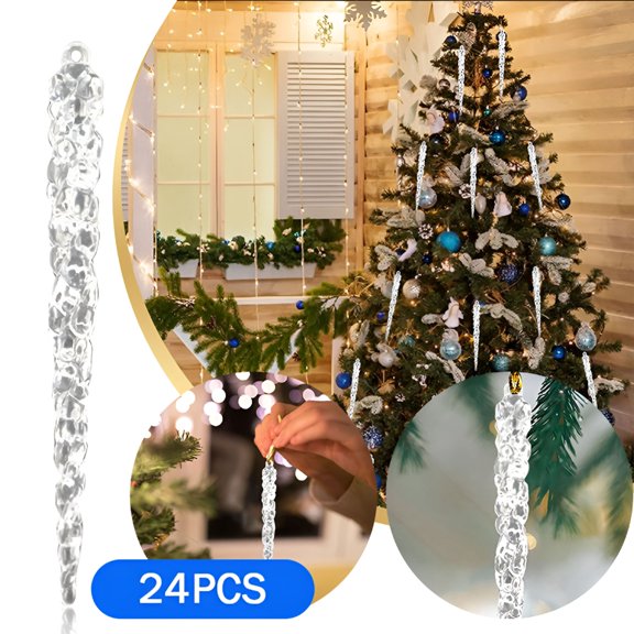 LAMIRO Clear Acrylic Icicle Christmas Ornament Set of 24 Realistic Dripping Design for Adding Wintry Feel to Christmas Tree Classic Holiday Dcor Simulation of Transparent Ice Icicles