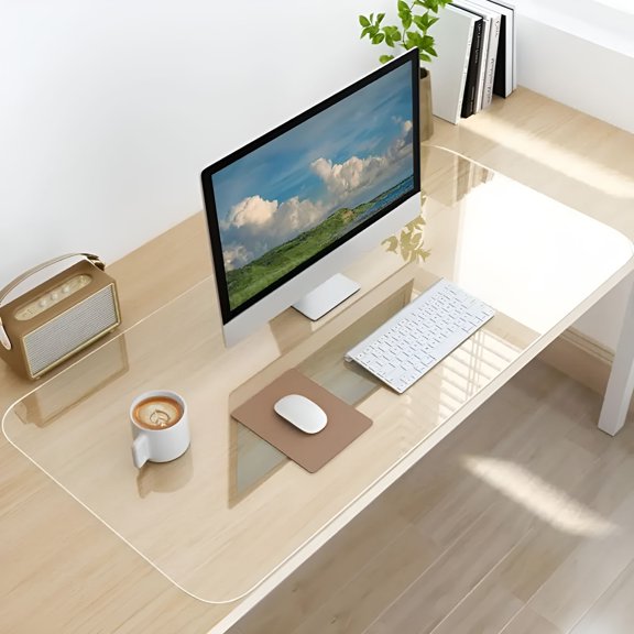 LAMIRO Clear Desk Mat 23.6 x 15.7 Inch, Waterproof PVC Desk Pad Protector, Heat Resistant Writing Table Cover, Non-Slip Clear Table Mat for Home Office Dining Kids Study