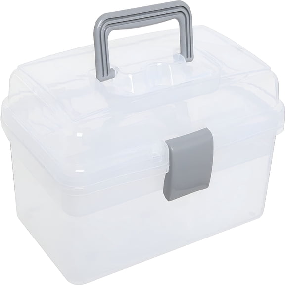 LAMIRO Clear Gray Empty First Aid Storage Box,Multipurpose Tackle Box,Plastic Sewing Box,Tool Box,Crafts Supplies Organizer Case with Handle and Removable Tray