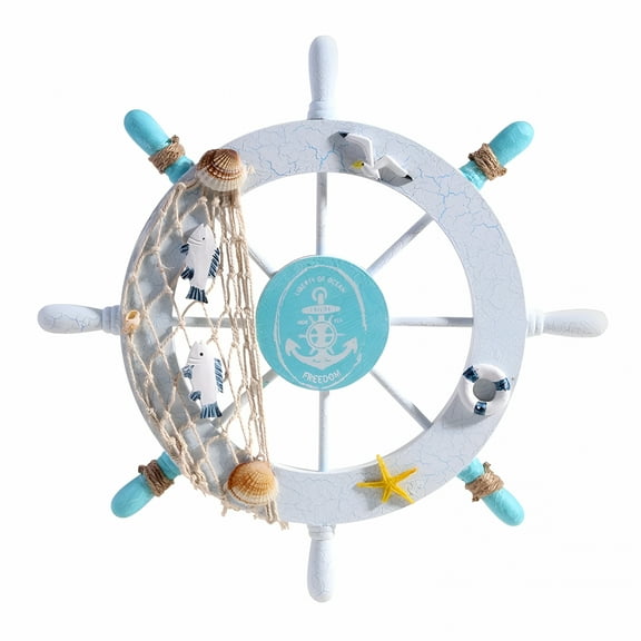 LAMIRO Coastal Decor&Beach Decor-Nautical Beach Wooden Boat Ship Steering Wheel Fishing Net Shell Home Wall Decor,Coastal Wall and Beach Wall Decor,Pink One Size