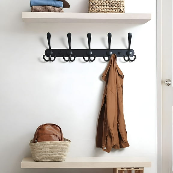 LAMIRO Coat Rack Wall Mounted - 5 Tri Hooks,Heavy Duty,Stainless Steel,Metal Coat Hook Rail for Coat Hat Towel Purse Robes,Mudroom Bathroom Entryway