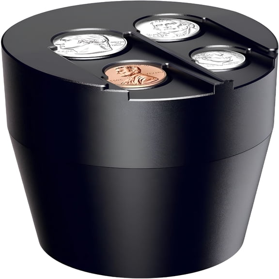 LAMIRO Coin Holder for Car, Compact Change Organizer with 4 Compartments and Auto Counting, Universal Coin Sorter for Center Console, Desktop, and Daily Commute
