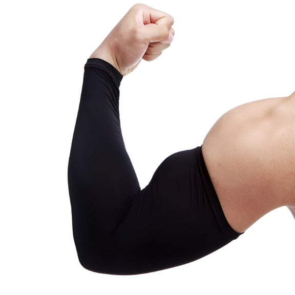 LAMIRO Compression Arm Sleeves for Men 1Pc Sun Arm Sleeve Warmers Cuffs Mens Sleeves Workout Sunscreen Arm Sleeves Black M