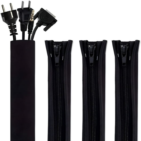 LAMIRO Cord Organizer System Cable Management Sleeve, 19.5 inch, Wire Cover with Zipper, Cable Wrap, Cord Sleeves for TV, Computer, Office, Home Entertainment, 4 Pack