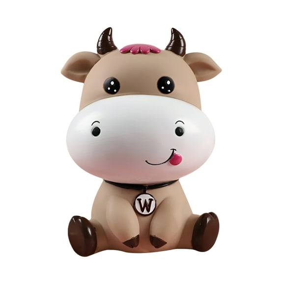LAMIRO Cow Piggy Bank for Boys and Girls,Piggy Bank for Adults and Kids,Brown and Blue Piggy Bank,Adult Piggy Bank Coffee Open Eye Design