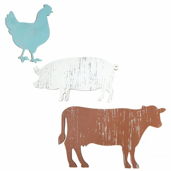 LAMIRO Cow Rooster Galvanized Metal Farmhouse Wall Farm Animal Wall Decor,farmhouse kitchen decor,Wood Hanging Signs Plaque for Laundry Room Living Room Fence Decor