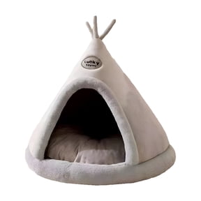 LAMIRO Cozy Teepee Bed for Small Dogs and Cats, 15 Inch Self Warming Pet Tent, Soft Washable Indoor Sleeping Mat with Non-Slip Bottom, Gray