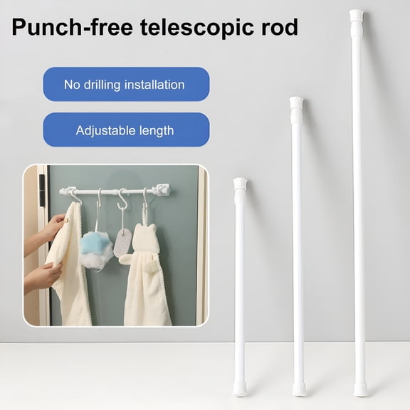 LAMIRO Curtain Rod No Drilling Self Adhesive Telescopic Drapery Rod Anti-slip Anti-rust Bedroom Kitchen Curtain Rod Holders Clothes Drying Rod