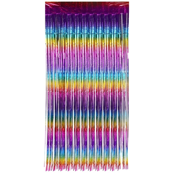 LAMIRO Curtains Fringe Backdrop Colorful Foil Fringe Curtain Party Streamers Door Streamers Birthday Backdrop