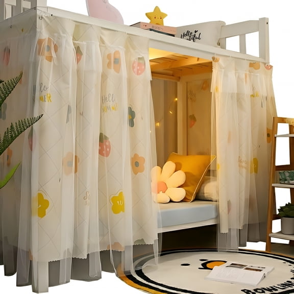 LAMIRO Cute Bunk Bed Curtains Privacy Cloth Underbed Curtains for Bottom Girls,2 Panels,Orange Flower