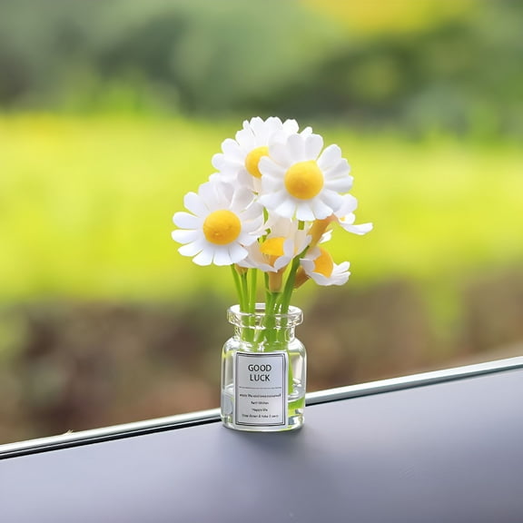 LAMIRO Cute Mini Daisy Vase Car Interior Decoration Auto Dashboard Ornaments Gadgets For Women Gifts Car Products Interior Accessories