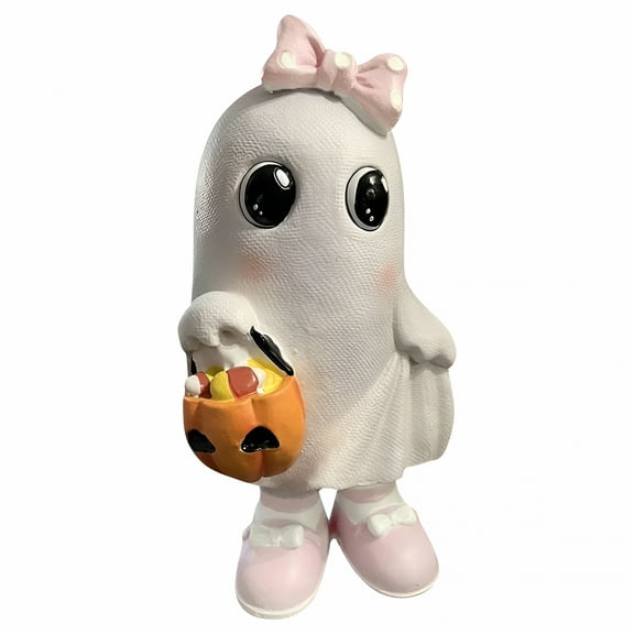 LAMIRO Cute Pink Ghost Girl Halloween Ornament Adorable Spooky Figurine for Home Decor, Perfect for Tables, Shelves, Mantels & Gardens,Funny, Soft Pastel Halloween Ghost Decor for Indoor Outdoor