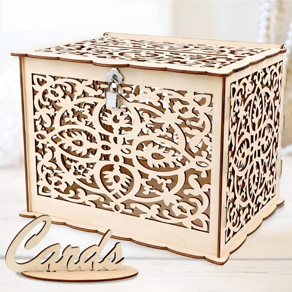 LAMIRO DIY Wedding Card Box with Lock Rustic Wood Card Box Gift Card Holder Card Box Perfect for Weddings, Baby Showers, Birthdays, Graduations Hold up 225 Cards