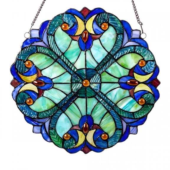 LAMIRO Decorate Your Study Foyer with Green Blue Stained Glass Panels