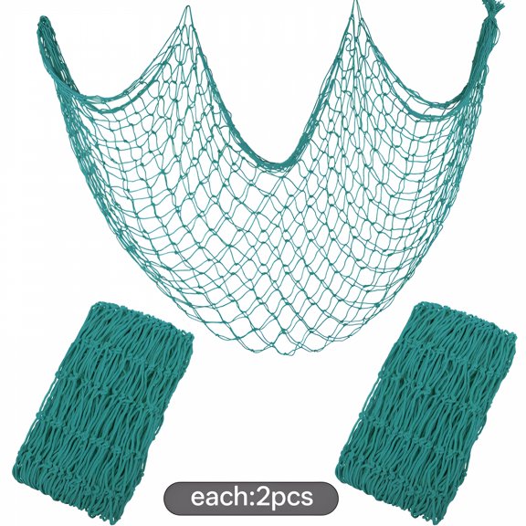 LAMIRO Decorative Fishing Net 80X40 Inch, 2 Pack Large Aqua Picture Fish Net, Wall Photo Hanging Fishnet for Nautical Mermaid Pirate Ocean Themed Hawaii Beach Under the Sea Party Decorations