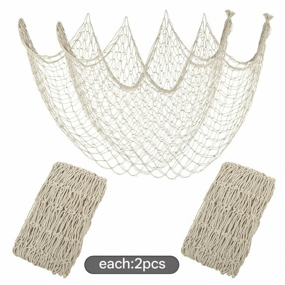 LAMIRO Decorative Fishing Net,Decorative Fishi 2 Pack Large Picture Fish Net, Wall Photo Hanging Fishnet for Nautical Mermaid Pirate Ocean Themed Hawaii Beach Under the Sea Party Decorations