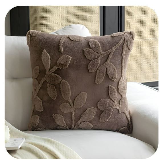 AUQ Decorative Throw Pillow,18x18" Plush Jacquard Accent Pillow for Sofa & Living Room,Brown