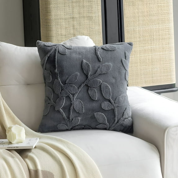 AUQ Decorative Throw Pillow,18x18" Plush Jacquard Accent Pillow for Sofa & Living Room,Dark Gray