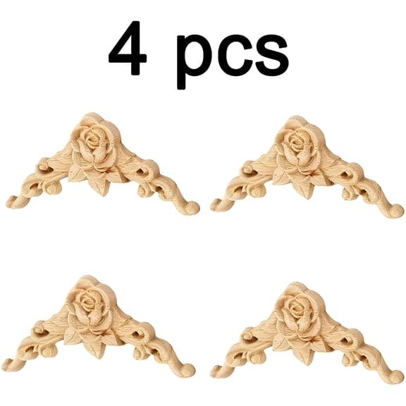 LAMIRO Decorative Wood Molding 4 Pieces Wood Carved Corner Decorative Molding Wood Crafts Wood Carving Unpainted Decorative Rosette Molding For Decoration