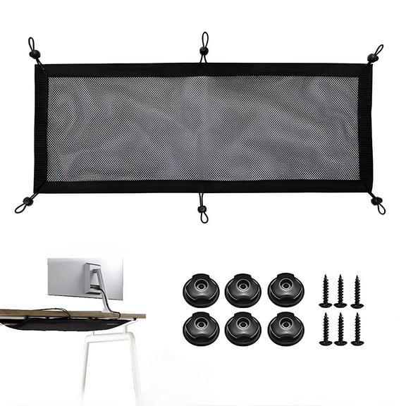 LAMIRO Under Desk Cable Management Net 27x10 Inch - Mesh Cord Organizer With Anti Scratch Pad - Wire Concealer Storage Bag for Home Office Gaming Setup Black