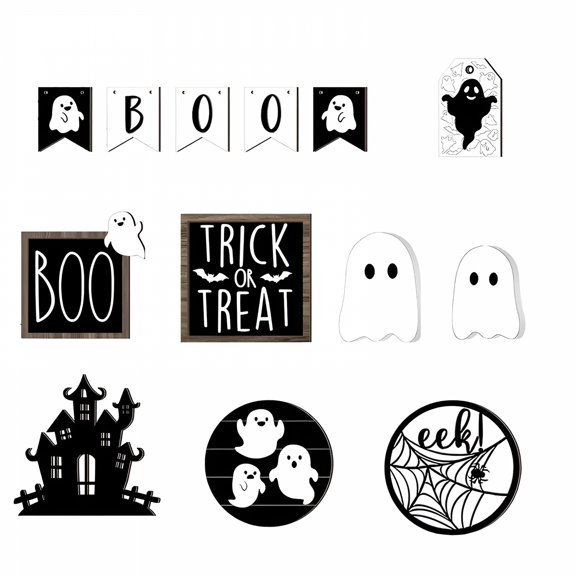 LAMIRO Desktop Ornament 13 Pcs Halloween Tiered Tray Decor Set Cute Halloween Wooden Signs Farmhouse Rustic Tiered Tray Decoration Items for Home Table House Room Kitchen Party