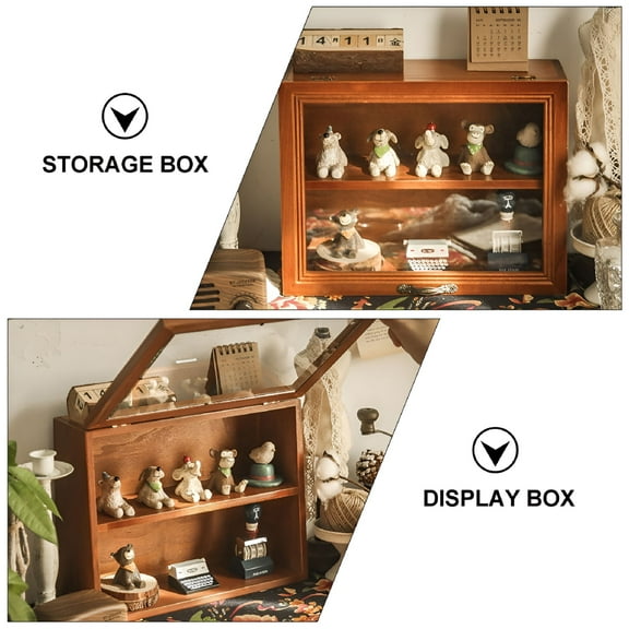 LAMIRO Display Shadow Box Cabinet Organizer Storage Wood Boxes Wall Case Shelves Countertop Makeup Wooden Figure