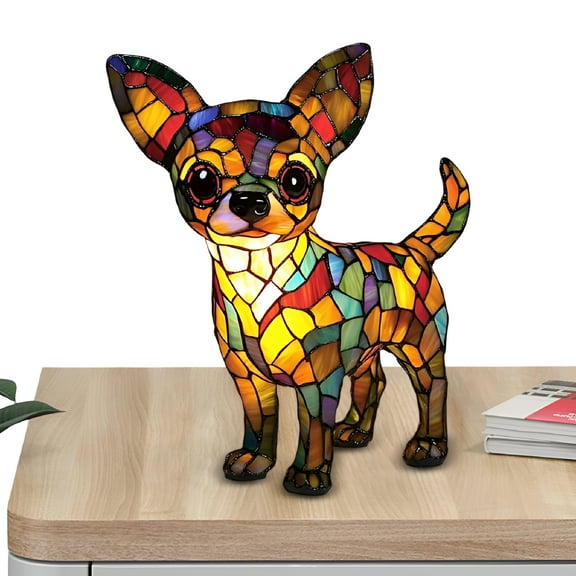 LAMIRO Dog Series Art Night Light,Chihuahua Lamp,Vintage Stained Resin Tabletop Night Light,Vintage Lamp Cute Pet Dog Themed Led Table Lamp for Home Office Decor Gifts for Adults Kids